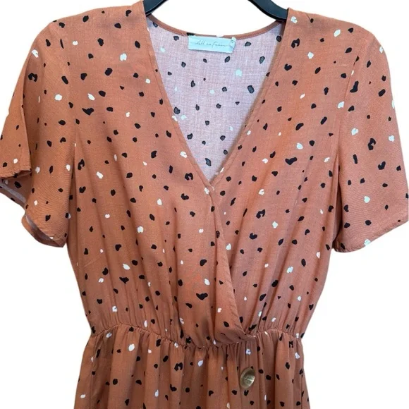 All in Favor Burnt Orange Flutter Sleeve Faux Wrap Sundress - Picture 3 of 9